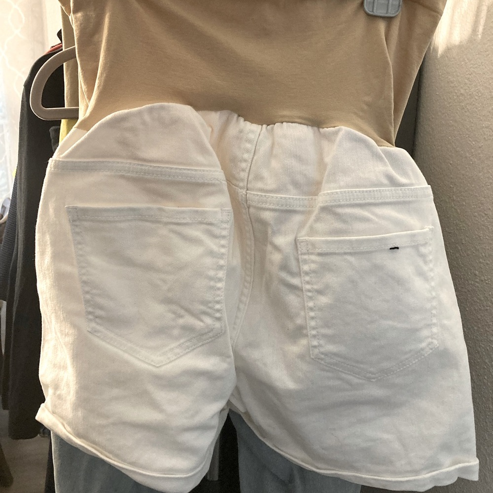White maternity jean shorts